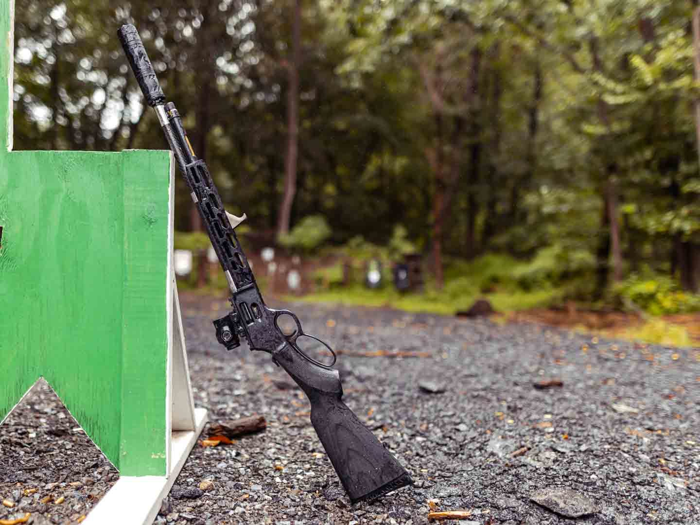 Lever Action Rifle leaning on a barricade