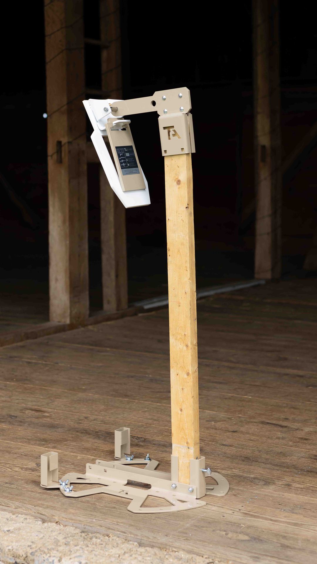 Properly assembled steel target mounted on a wood board