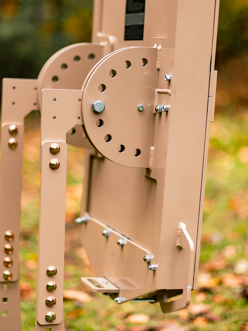 Armored Post with Bullet Trap Armored AR550 Post bolted onto TA Targets Bullet Trap