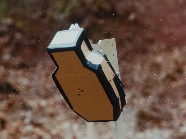 The moment a 10mm 220 grain underwood hard cast projectile impacts our steel target plate.