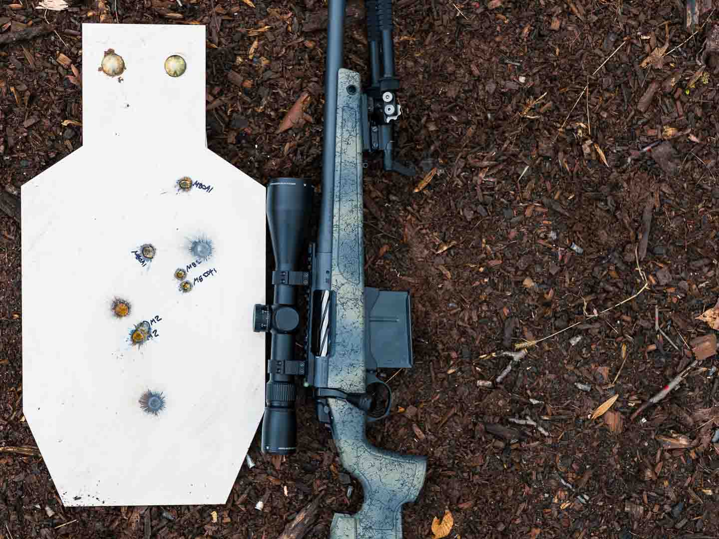 3/8″ AR550 c zone after being hit with 300 PRC at 110 yards.